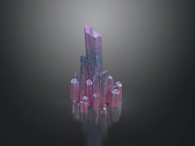 Floor Stack Display With Pink Purple Crystal Structures Different Heights Blue Patterns And Bottom Reflection 3d model