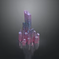 Floor Stack Display With Pink Purple Crystal Structures Different Heights Blue Patterns And Bottom Reflection