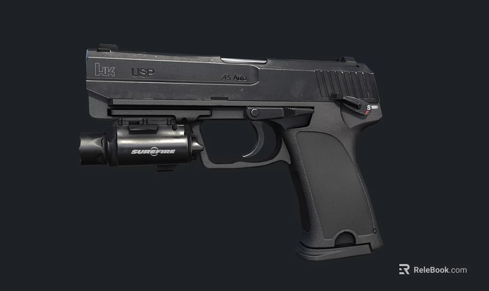 USP Model 40 S&W Caliber Handgun With SureFire Tactical Flashlight 3d model