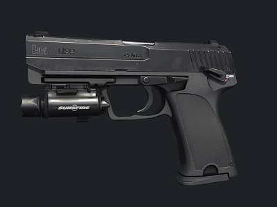 USP Model 40 S&W Caliber Handgun With SureFire Tactical Flashlight 3d model