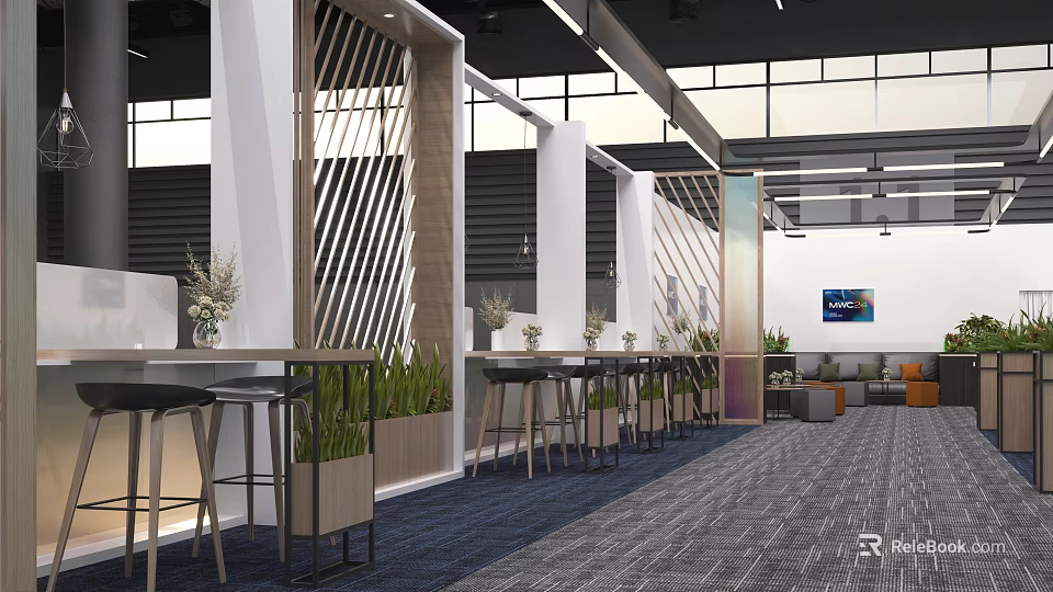 Modern Stylish Wine And Tobacco Shop With Comfortable Lounge Seats And Elegant Wooden Partition Designs 3d model 