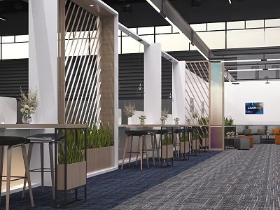 Modern Stylish Wine And Tobacco Shop With Comfortable Lounge Seats And Elegant Wooden Partition Designs 3d model