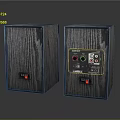 Pair of Black Wooden Computer Speakers With Control Panel And Input Ports