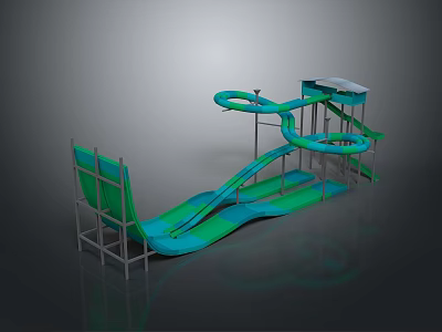 Outdoor Water Slide Structure With Multiple Curved Slides Green Blue Design And Metal Frame 3d model