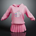 Soft Pink Hooded Sweatshirt With Unicorn Print And Matching Pleated Skirt