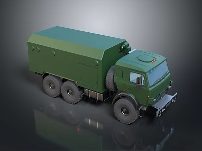 Green Military Truck With Heavy Duty Cargo Body And Multi Wheel Design 3d model