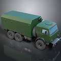 Green Military Truck With Heavy Duty Cargo Body And Multi Wheel Design
