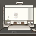 Modern Minimalist Bedroom Interior With Bed Nightstands Soft Carpet Accent Chair And Decorative Painting