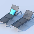 Two Outdoor Lounge Chairs With Metal Frame Mesh Design And Blue Cushion