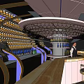 Modern Bar Interior with Bar Counter Stools Customers Dark Marble Floor and Decorative Lights