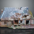Abandoned Old Cottage with Weathered Red Brick Walls Damaged Tile Roof Broken Windows and Doorway