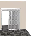 Sliding Door With Geometric Glass Panels And White Frame In Interior Space