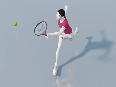 Woman In Pink Sportswear Swinging Tennis Racket To Hit Green Ball 3d model