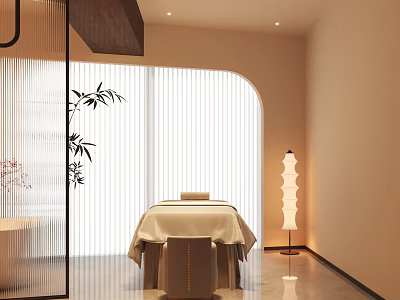 Soft Warm Beauty Salon Spa Room With Comfortable Massage Bed And Elegant Oriental Interior Design 3d model