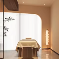 Soft Warm Beauty Salon Spa Room With Comfortable Massage Bed And Elegant Oriental Interior Design