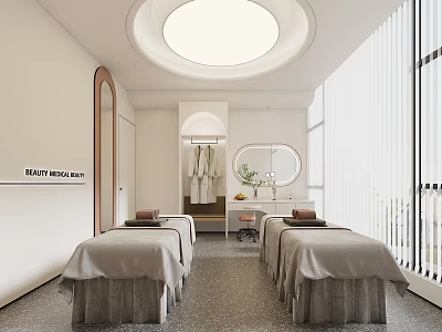 Modern SPA Sauna Interior With Treatment Beds And Circular Skylight 3d model
