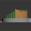 Modern 3D Circular Structure Model With Green Surface Orange Frame And White Base
