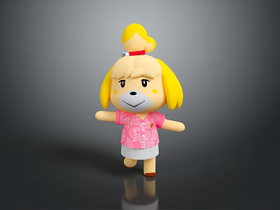 Cute Yellow Fur Game Character With Red Headband Pink Floral Top And White Skirt 3d model