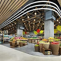 Bright Modern Supermarket Interior With Fresh Fruits Vegetables And Basket Displays