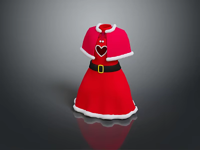 Red Christmas Dress With White Trim Black Belt And Heart Pattern 3d model