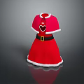 Red Christmas Dress With White Trim Black Belt And Heart Pattern