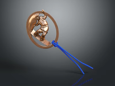 Copper Circular Clothing Badge With Figure Design And Blue String Fashion Accessory 3d model