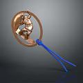 Copper Circular Clothing Badge With Figure Design And Blue String Fashion Accessory