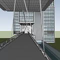 Modern High Rise Office Building With Glass Curtain Walls Connected Towers And Landscaped Areas