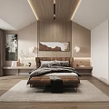 Modern Bedroom Interior Design With Wooden Panel Wall Artwork Bedside Sconces And Area Rug