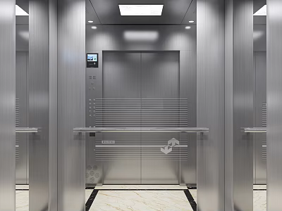Modern Elevator Interior With Silver Metallic Walls Control Panel Display Screen And Marble Floor 3d model