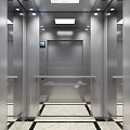 Modern Elevator Interior With Silver Metallic Walls Control Panel Display Screen And Marble Floor