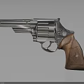 Modern Revolver With Silver Metal Cylinder And Brown Wooden Grip Design