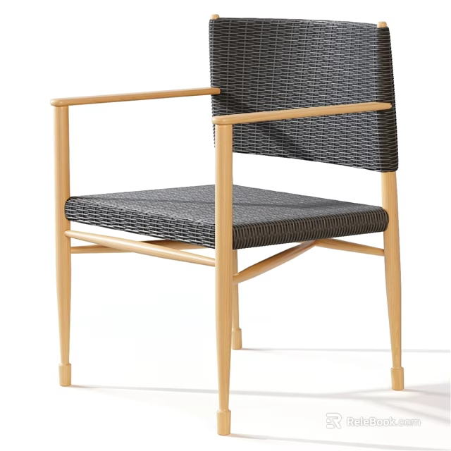 Modern Single Chair With Wooden Frame And Woven Back Seat Design 3d model 