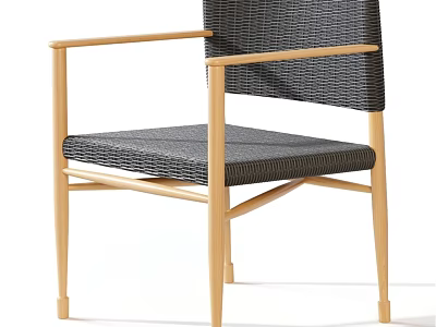 Modern Single Chair With Wooden Frame And Woven Back Seat Design 3d model