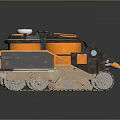 Orange And Black Military Armored Tank With Caterpillar Tracks And Turret Structure