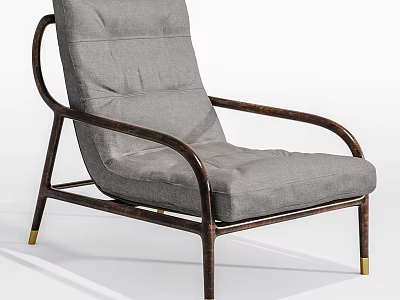Gray Upholstered Accent Chair With Wooden Arms And Gold Metal Legs 3d model