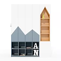 White Grey Kids Wardrobe With Star Patterns Hello Lettering Shelves Storage Cubes Letters A N