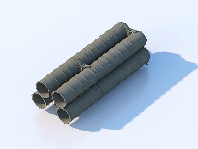 Gray Corrugated Pipes Stacked In Group With Ribbed Design For Construction Use 3d model