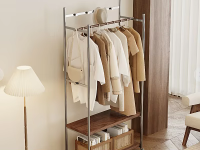 Modern Clothes Rack With Metal Frame Hanging Beige White Clothes And Storage Shelf 3d model