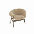 Comfortable Modern Leisure Chair with Beige Suede Upholstery Curved Backrest and Wooden Legs