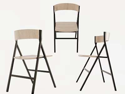 Modern Dining Chairs With Wooden Seats And Black Metal Frame Design 3d model