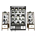 Modern Multi tiered Shelving Units With Green Plants And Storage Design Features