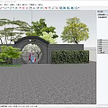 Traditional Chinese Garden Landscape With Brick Moon Gate Green Plants And Person In Traditional Attire