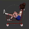 Game Character With Pink Hair Sitting In Red Shopping Cart White Top And Blue Shorts
