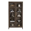 Wooden Glass Door Display Cabinets With Decorative Vases Books And Bowls