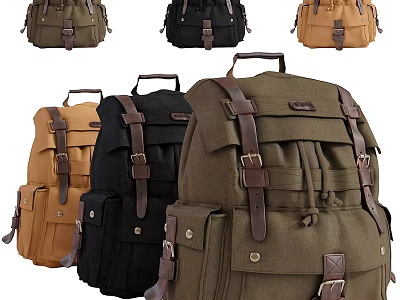 Durable Canvas Backpacks With Multiple Colors Leather Straps And Utility Pockets For Daily Use 3d model