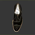 Black Leather Brogue Dress Shoes With Intricate Perforated Design And Light Colored Sole