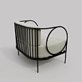 Modern Single Sofa With Light Gray Fabric And Black Circular Metal Frame 3d model