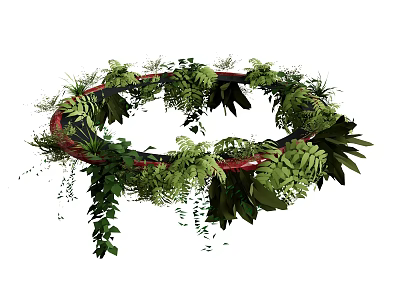 Green Leafy Plants Circular Wreath Arrangement With Hanging Vines And Foliage 3d model