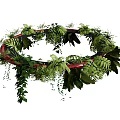 Green Leafy Plants Circular Wreath Arrangement With Hanging Vines And Foliage